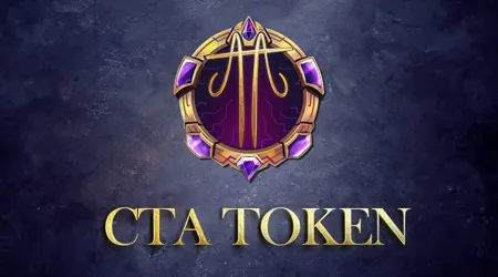 Logo du CTA TOKEN avec un design circulaire, des détails en or, des pierres précieuses violettes, et des lignes dorées
